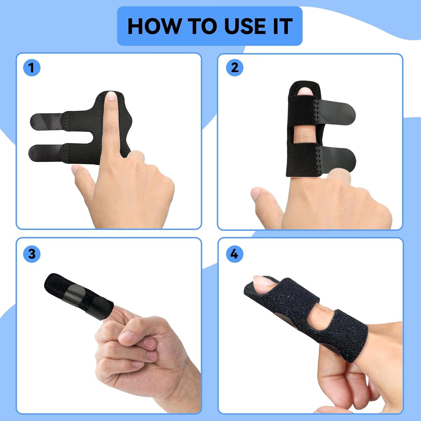 Finger Splint, Universal Trigger Finger Brace for Broken/Arthritis Pain and Sprain Relief, Splints for Middle, Index, Ring (2 Pack,Black)