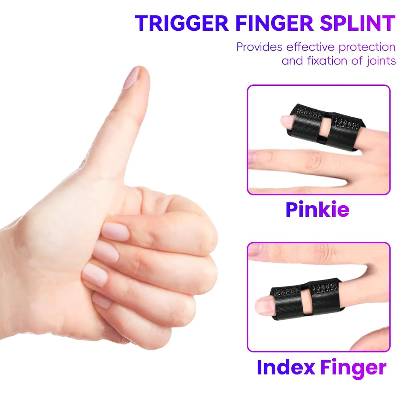 2 PCS Small Finger Splint, Adjustable Trigger Finger Splint, Straightener for Broken Strained Arthritis for Pinky, Index Splints for Teenagers and Women (Black)