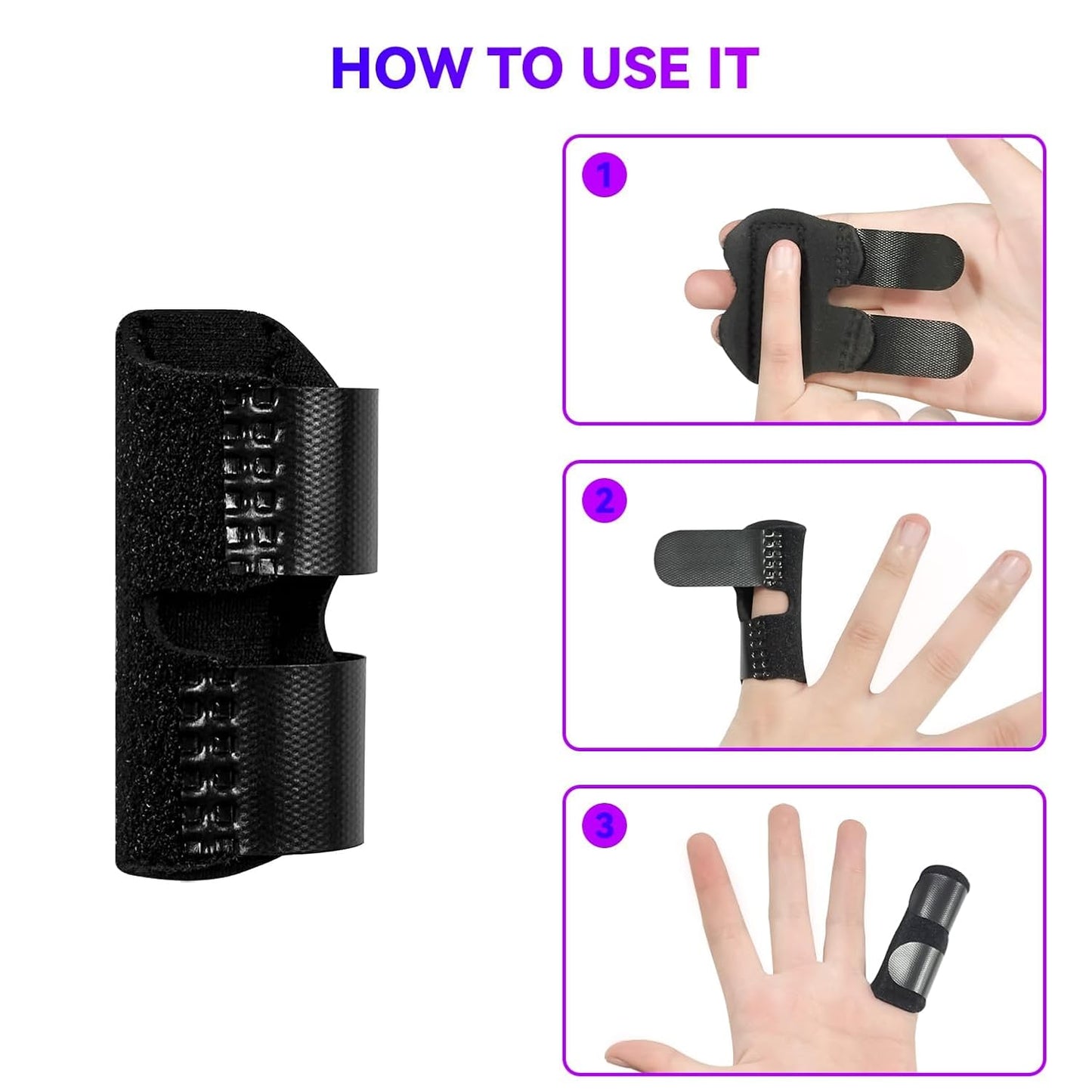 2 PCS Small Finger Splint, Adjustable Trigger Finger Splint, Straightener for Broken Strained Arthritis for Pinky, Index Splints for Teenagers and Women (Black)