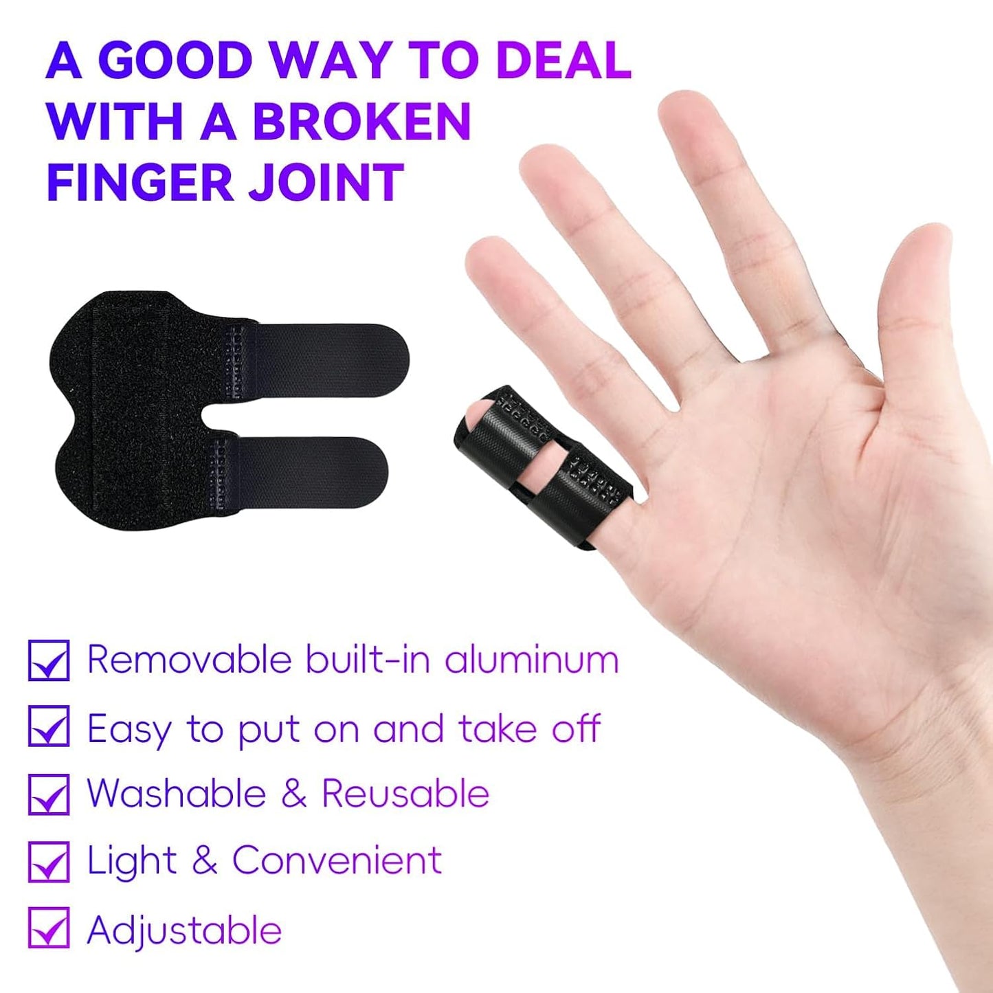 2 PCS Small Finger Splint, Adjustable Trigger Finger Splint, Straightener for Broken Strained Arthritis for Pinky, Index Splints for Teenagers and Women (Black)