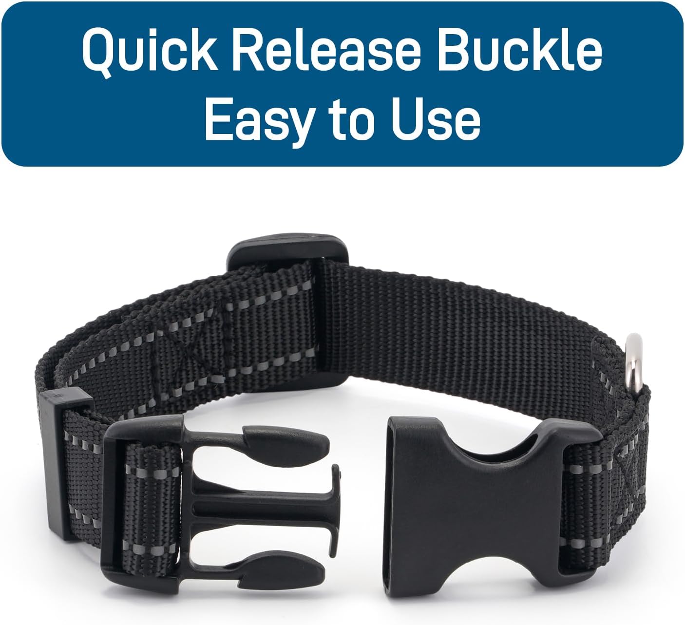 Dog Collar for Small Medium Dogs with Buckle, Breathable Adjustable Nyl Reflective Dog Collars, Black/Small