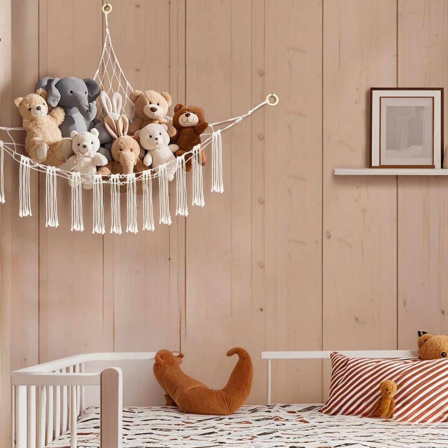 59 x 47 inches Stuffed Animal Hammock Corner Net, Plushie Net for Stuffed Animals Corner Large, Cott Hammock Holder for Home, Room, Wall, Bedroom Decor (White)