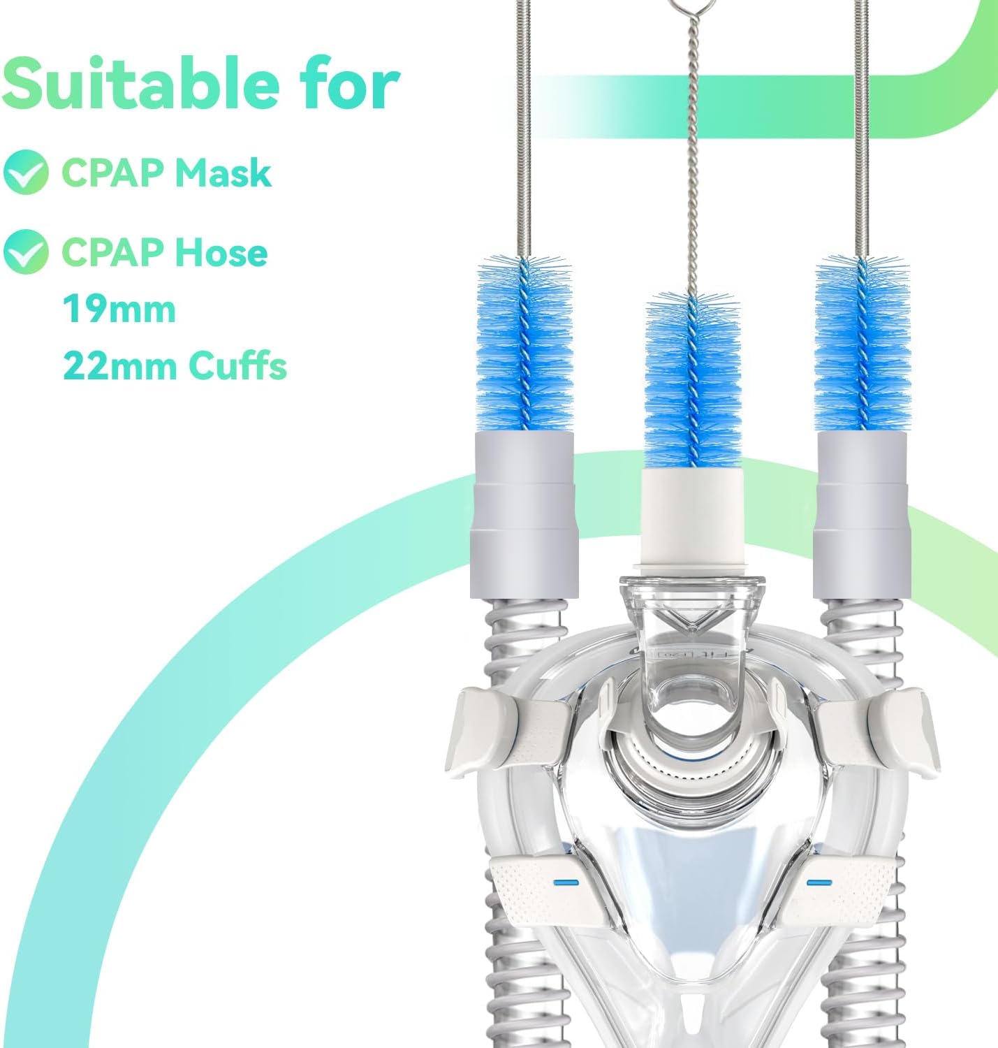 CPAP Hose Cleaner, 7 Feet Flexible CPAP Tube Cleaning Brush and 7 Inches CPAP Cleaning Brush for CPAP Mask Hose Blue