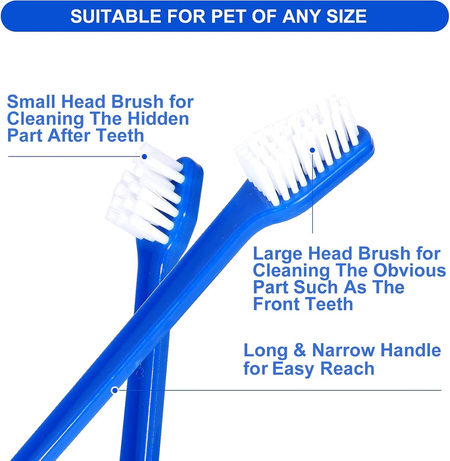 Petluno Dog Toothbrush Set of 8 - Dual Headed, Dental Hygiene Convenient Soft to Clean pet Teeth, Tooth Brushes for Small Large Dogs, Cats, and Most Pets, Teeth Brush in Bulk