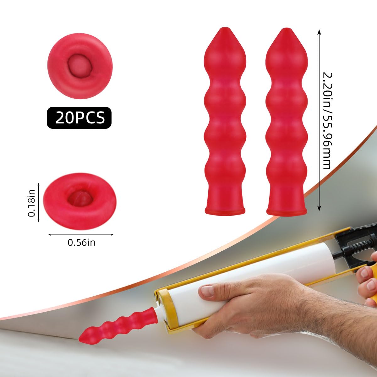 20 Pack Caulk Saver Caps - Seal and Preserve Open Caulking Tubes Red