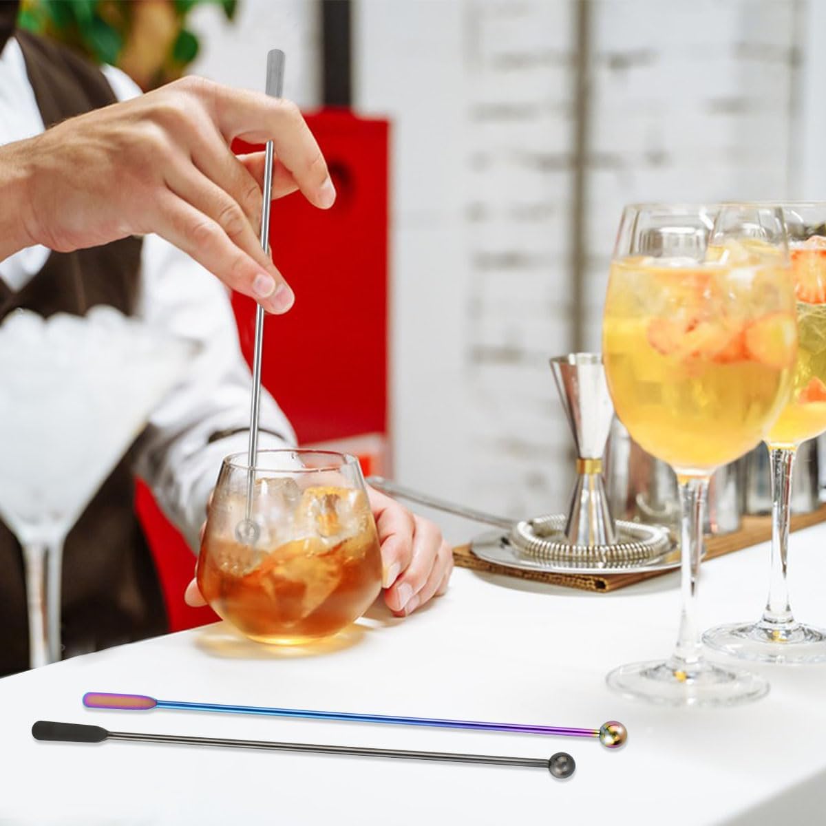 Coffee Stick Stainless Steel Swizzle Reusable Metal Stir Sticks Cocktail Drink Stirrer Spoon Beverage Stirrers with Small Rectangular Paddles Stirring Bar Set(7.73inch long)