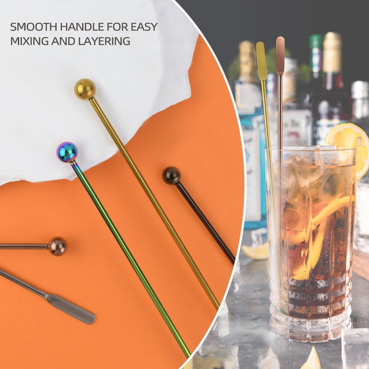 Coffee Stick Stainless Steel Swizzle Reusable Metal Stir Sticks Cocktail Drink Stirrer Spoon Beverage Stirrers with Small Rectangular Paddles Stirring Bar Set(7.73inch long)