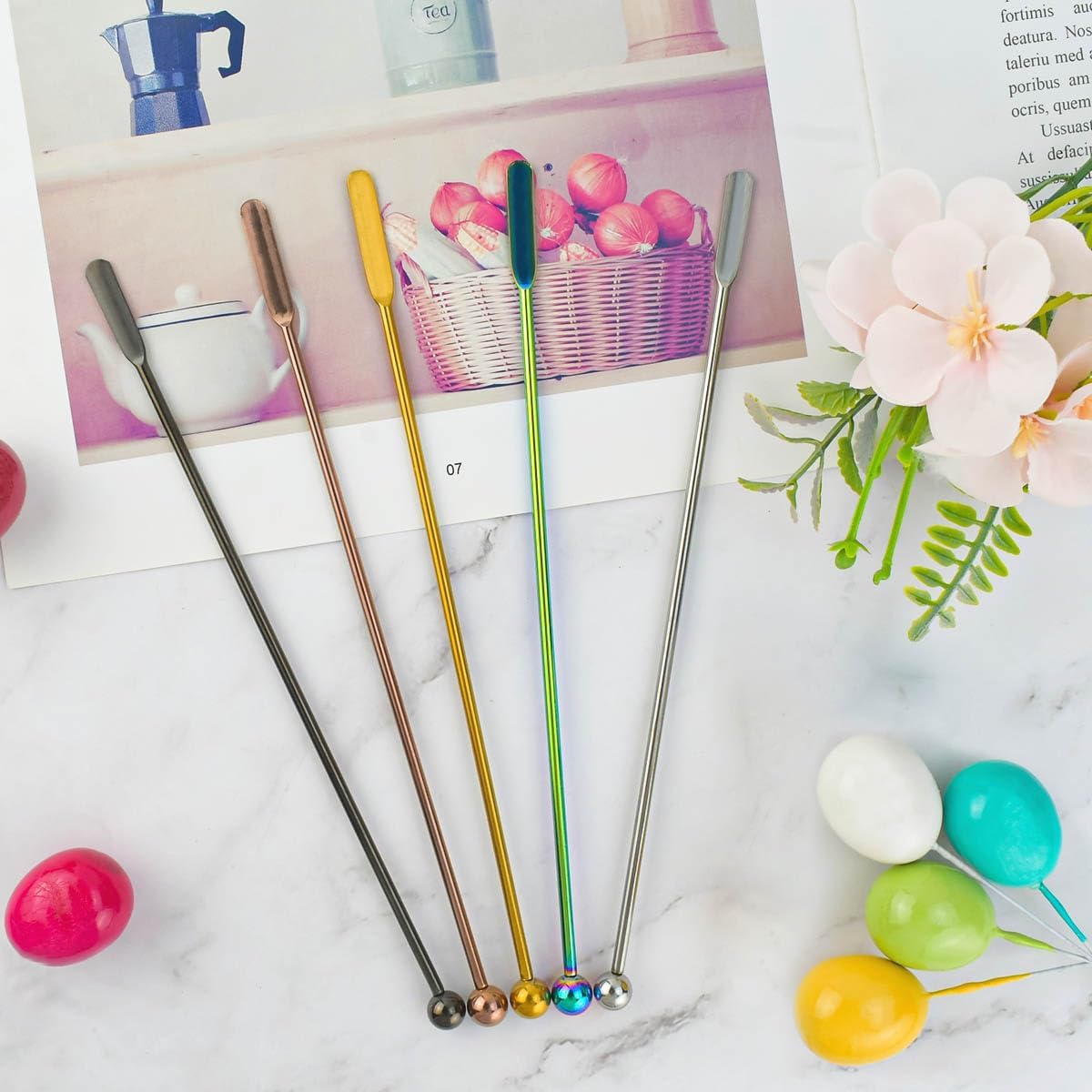 Coffee Stick Stainless Steel Swizzle Reusable Metal Stir Sticks Cocktail Drink Stirrer Spoon Beverage Stirrers with Small Rectangular Paddles Stirring Bar Set(7.73inch long)