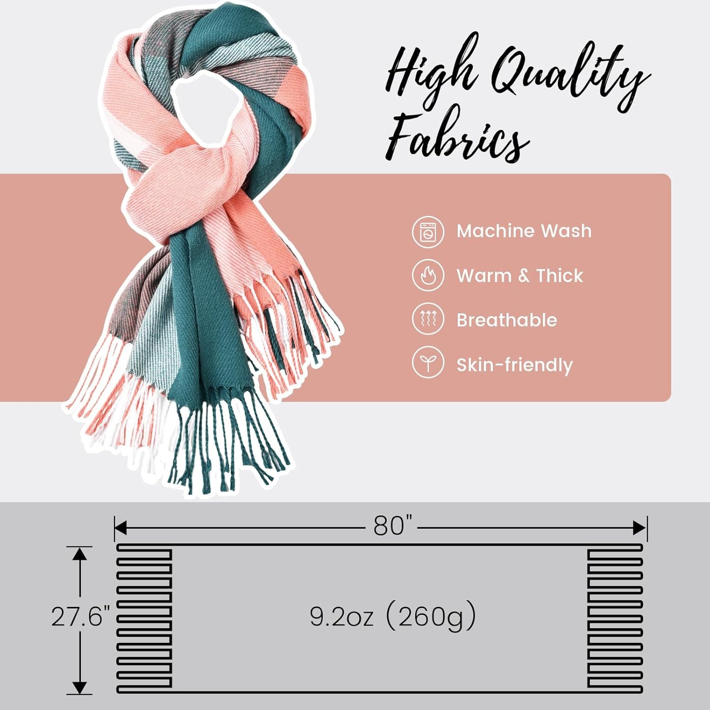 Womens Winter Scarf, Fashion Cashmere Feel Plaid Scarfs for Women, Pashmina Shawls and Wraps, Long Blanket Scarf