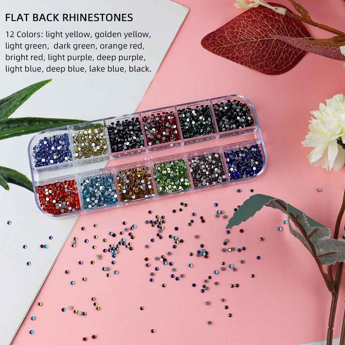 2400 Pieces Flat Back Rhinestones Colorful Round Glass Gems for Nail Art & Face Makeup Flatback Crystal Rhinestone Crafts DIY Clothes Shoes Bags Manicure Diamond (12 Colors)