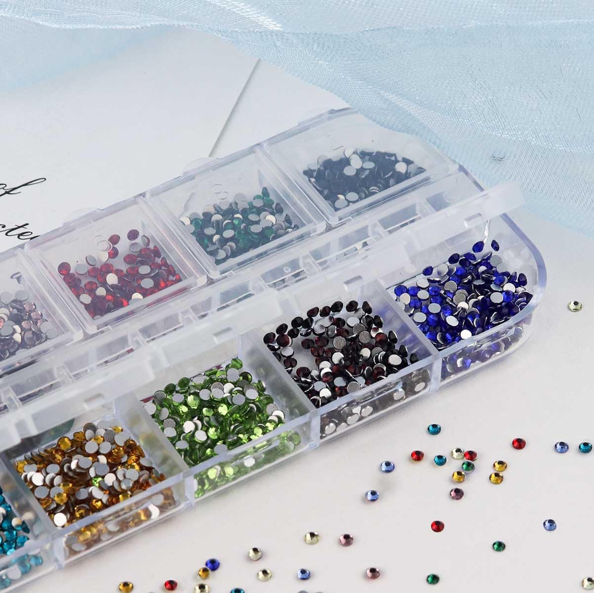 2400 Pieces Flat Back Rhinestones Colorful Round Glass Gems for Nail Art & Face Makeup Flatback Crystal Rhinestone Crafts DIY Clothes Shoes Bags Manicure Diamond (12 Colors)