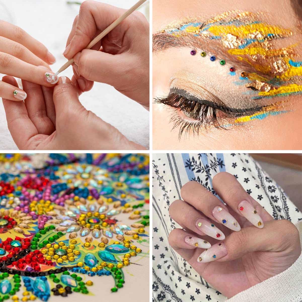 2400 Pieces Flat Back Rhinestones Colorful Round Glass Gems for Nail Art & Face Makeup Flatback Crystal Rhinestone Crafts DIY Clothes Shoes Bags Manicure Diamond (12 Colors)