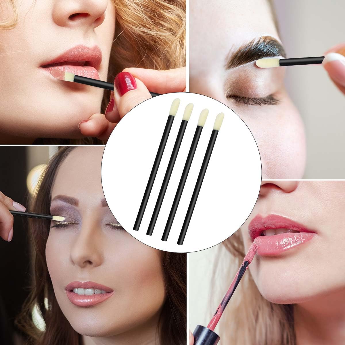 100 Pack Disposable Lip Brushes Lipstick Wands Gloss Applicator Brush Makeup Tool Make Up Applicators Perfect Beauty Cosmetic Kits Mascara Wand Set Lash Spoolies for Eyelash Extensions (Black)