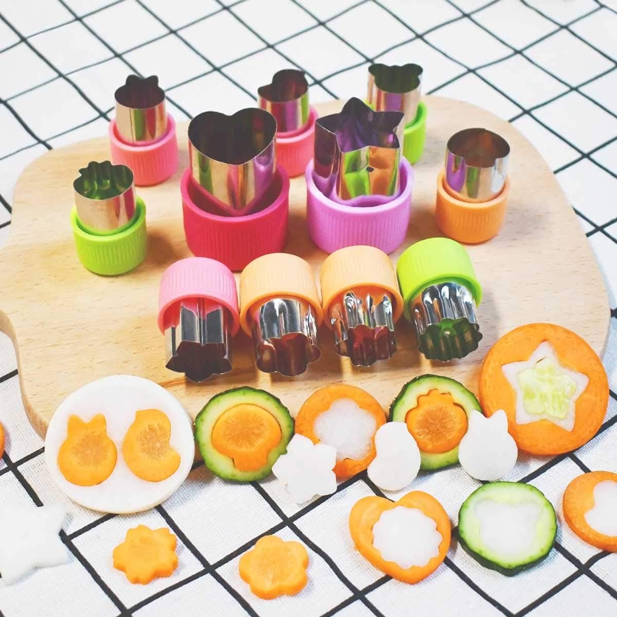 11Pcs Vegetable Cutter Shapes Set Mini Cookie & Fruit Pie Stamps Mold Stainless Steel Cutters Food for Kids Baking and Supplement Tools Accessories Christmas Gift