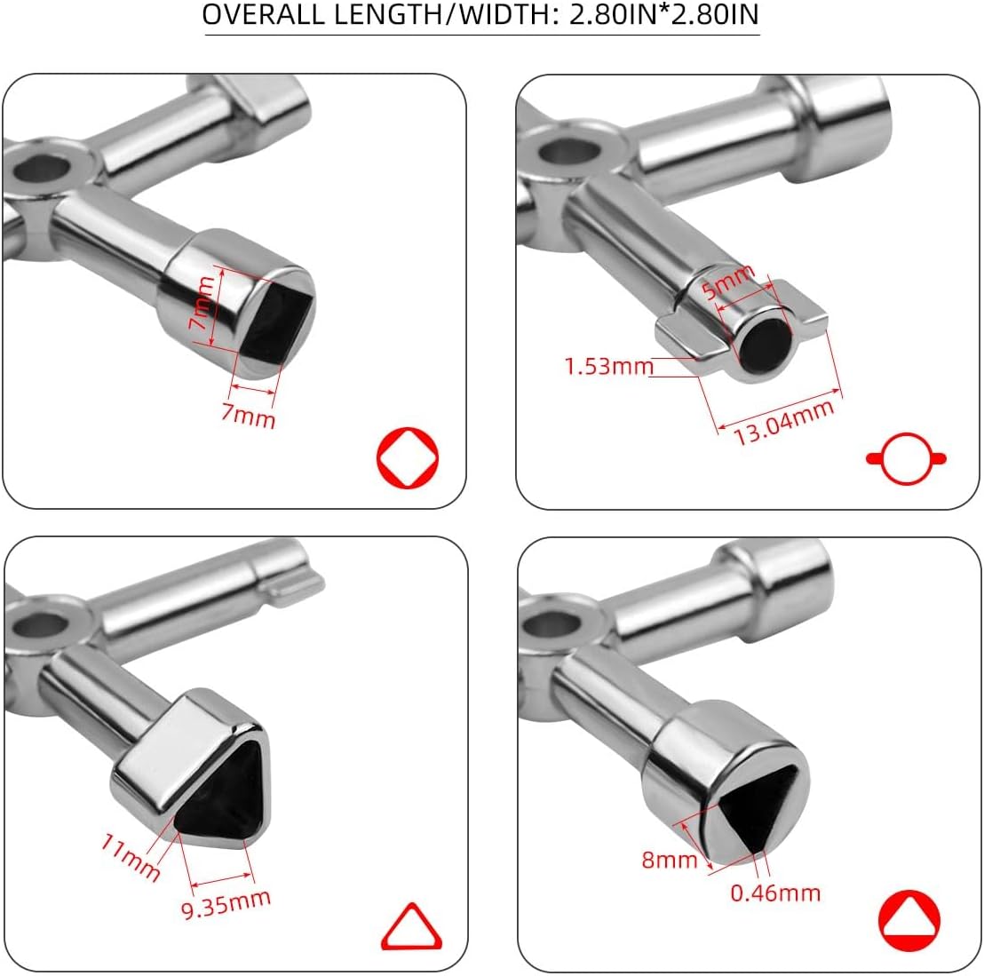 Triangle Multi-functional Sillcock Key 4 Way Square Wrench Water Utility Steel Tool for Electric Gas Meter Box Cupboard Cabinet Opening Spigots Faucet Valve 2 Paack Cross