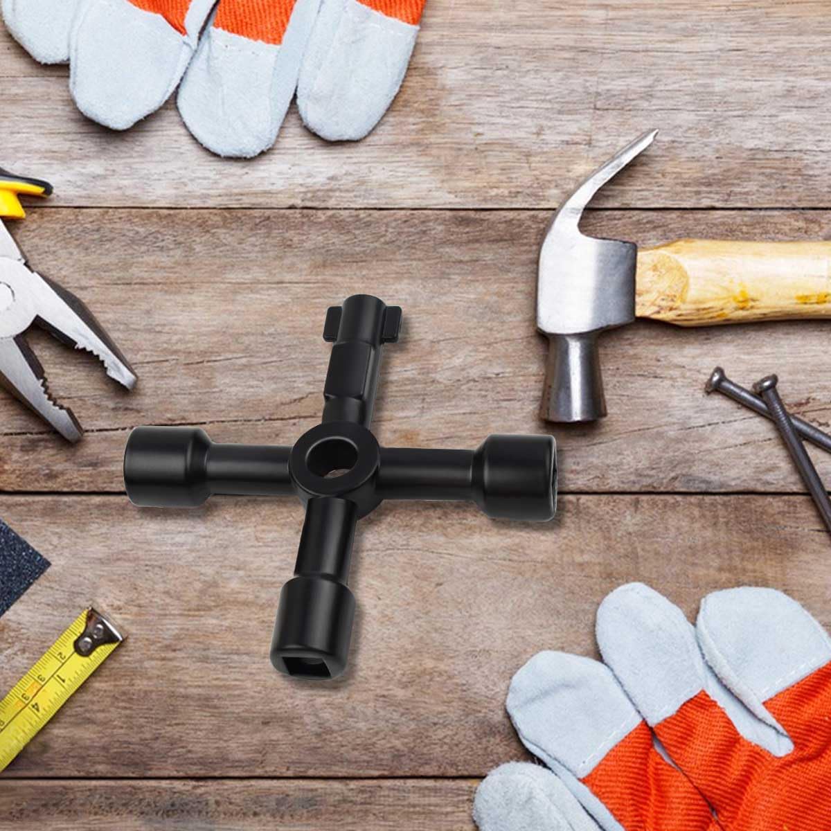 Triangle Multi-functional Sillcock Key 4 Way Square Wrench Water Utility Steel Tool for Electric Gas Meter Box Cupboard Cabinet Opening Spigots Faucet Valve 2 Paack Cross