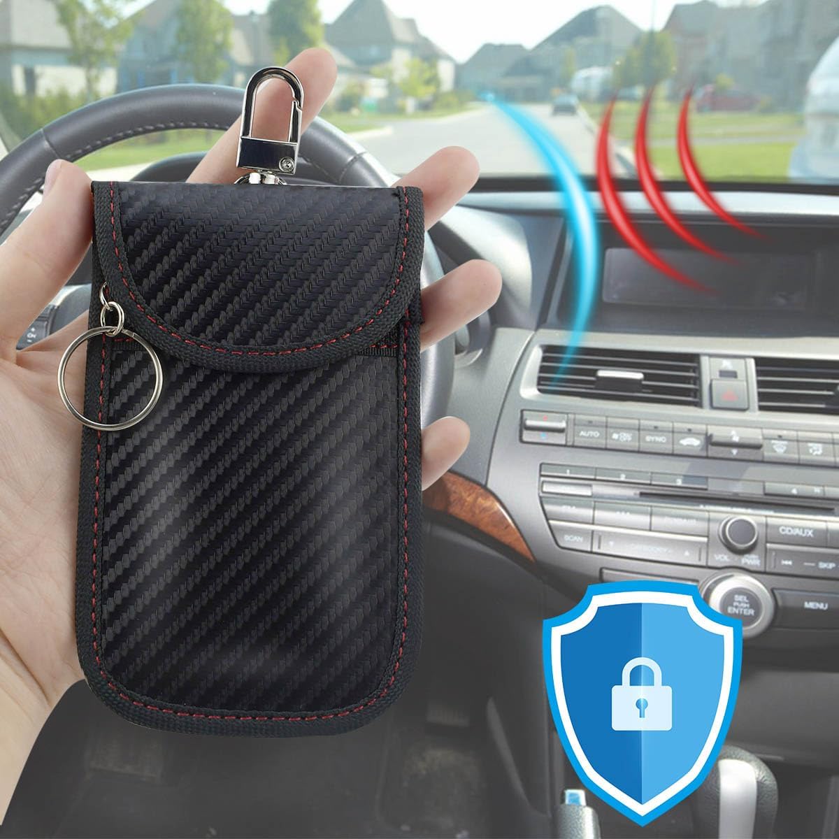 2 Pack Faraday Car Keycase Protective Bag rfid Signal Blocking Key Fob Protector Carbon Fiber Security Anti-theft Pouch Anti-Hacking Case Blocker Rfid Cage
