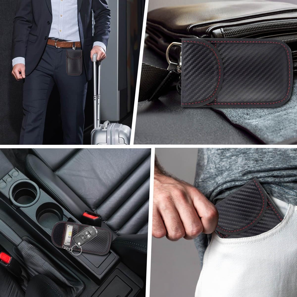 2 Pack Faraday Car Keycase Protective Bag rfid Signal Blocking Key Fob Protector Carbon Fiber Security Anti-theft Pouch Anti-Hacking Case Blocker Rfid Cage