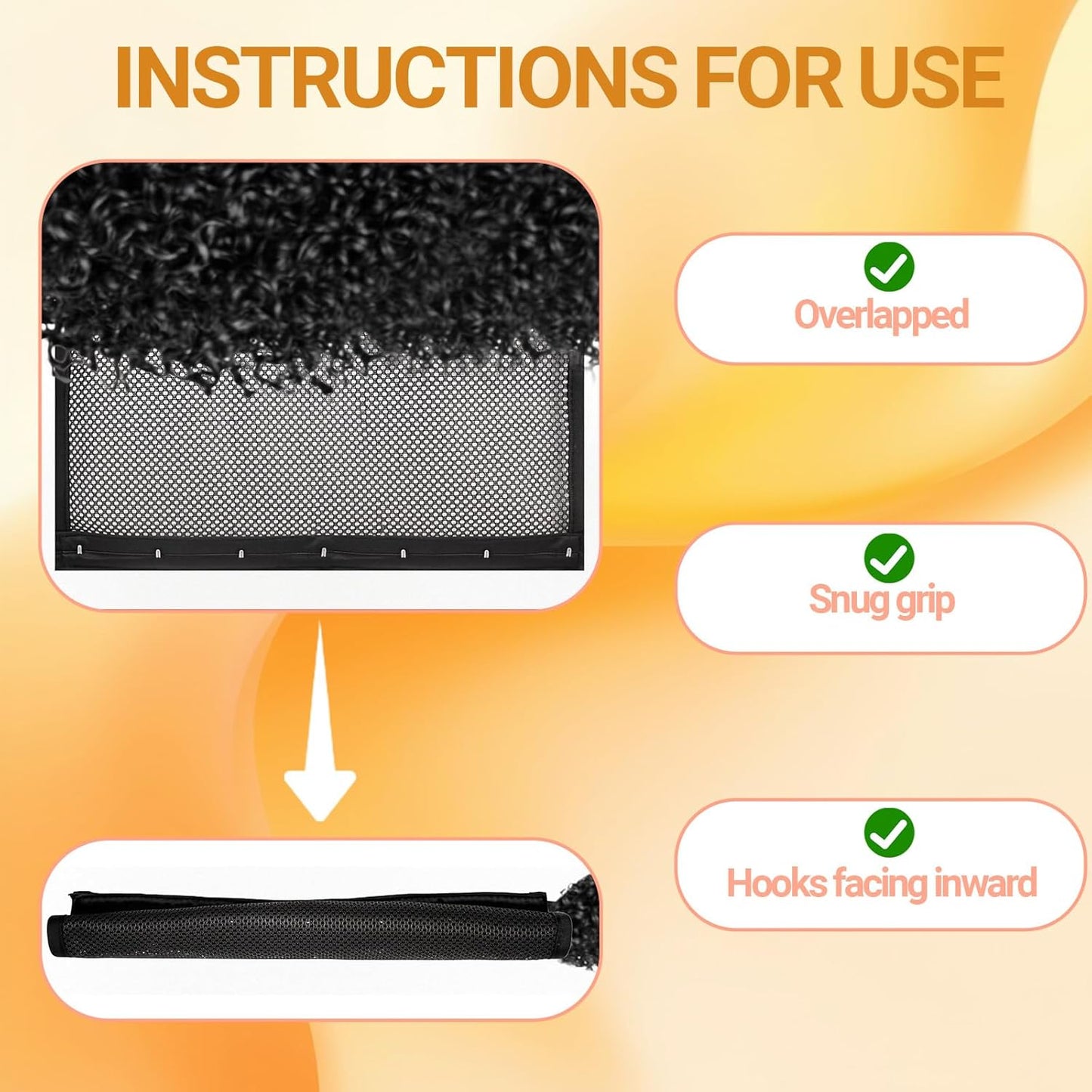2-Pack Hair Stretcher Lengthening Net for Curly - Prevent Shrinkage Lock Hair Stretcher Looser - Wave Ringlets Hair Styling Tools Black 13in