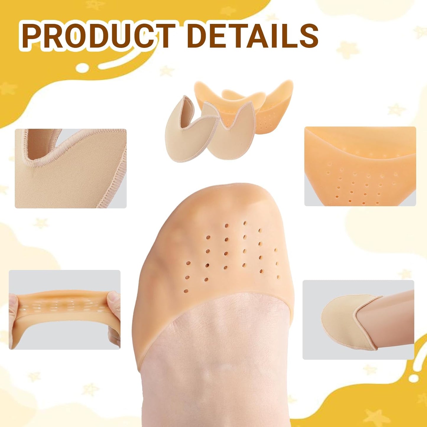 2 Pairs Toe Pads for Pointe Shoes - Cotton Pointe Shoe Ballet Dance Toe Pads & Silicone Gel Pads Pointe Shoes Protectors for Foot Metatarsal Protection, Breathable & Washable