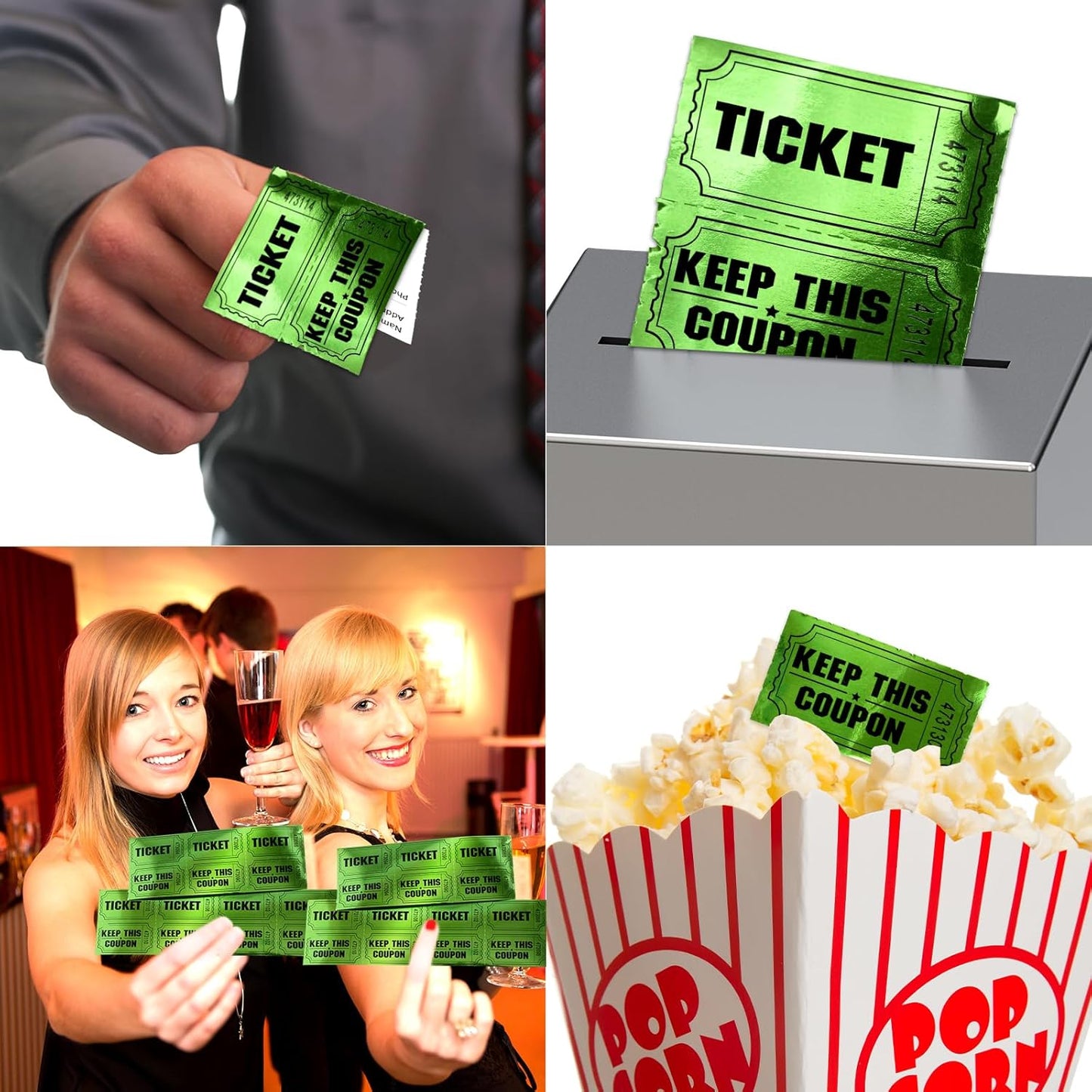 ceiba tree 1000 Raffle Tickets Double Roll Metallic Green Foil Ticket for Events Carnivals Entry Class Reward Prizes Party Supplies