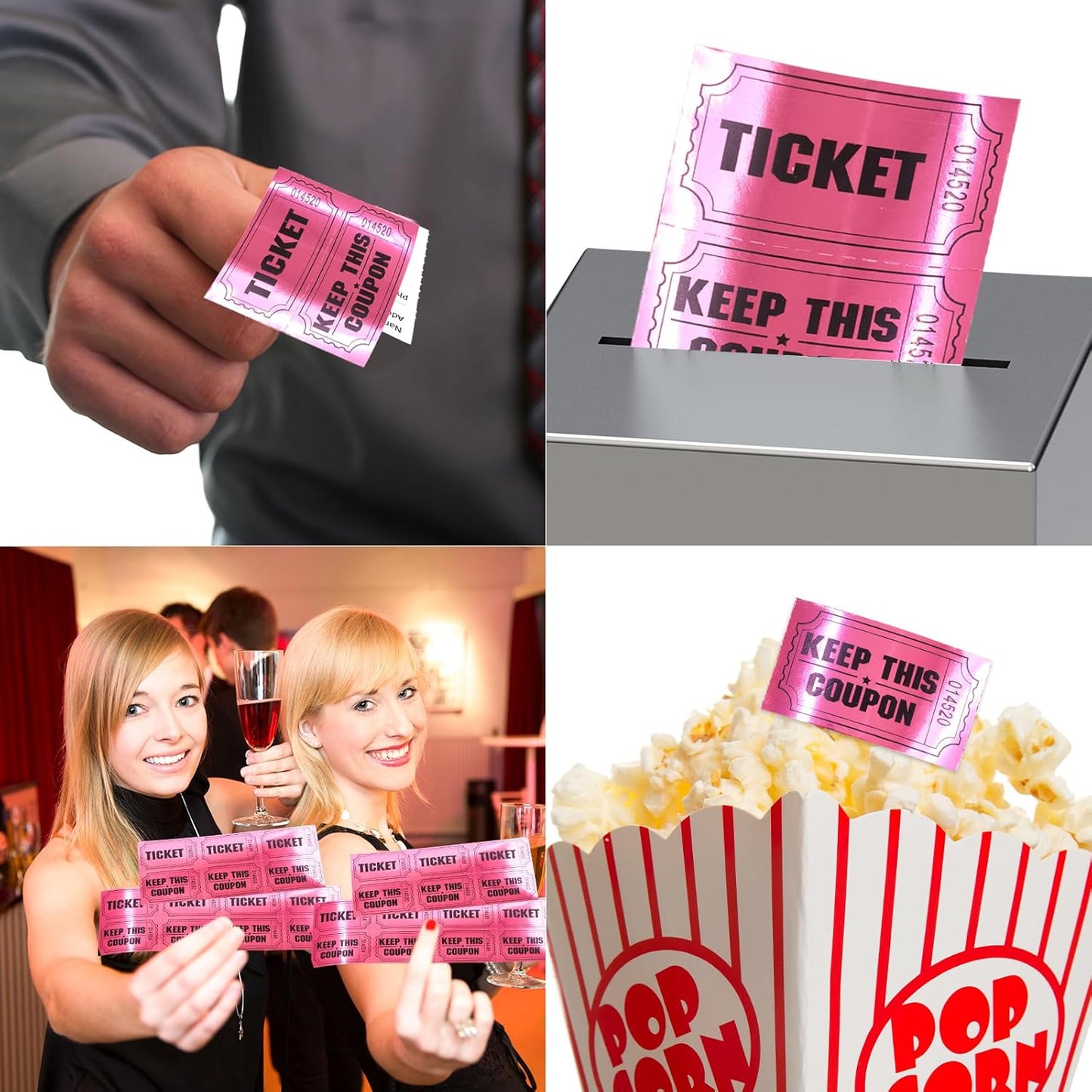 ceiba tree 1000 Raffle Tickets Double Roll Metallic Pink Foil Ticket for Events Carnivals Entry Class Reward Prizes Pink Party Supplies