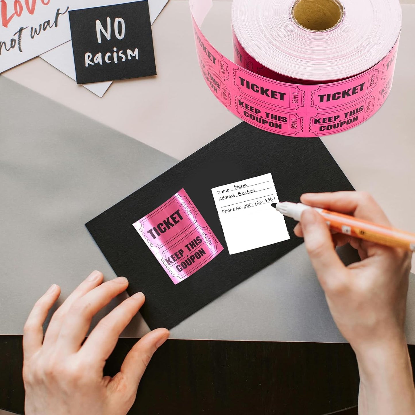 ceiba tree 1000 Raffle Tickets Double Roll Metallic Pink Foil Ticket for Events Carnivals Entry Class Reward Prizes Pink Party Supplies