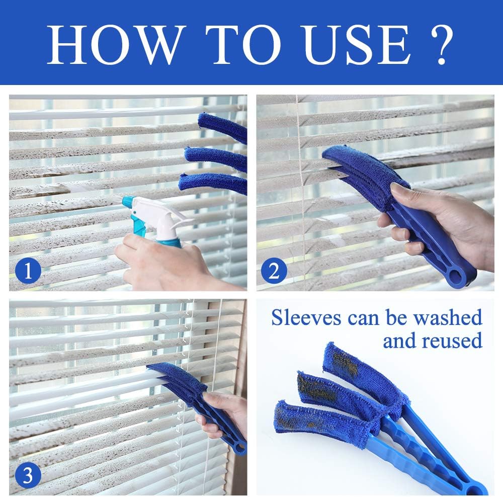 Window Blind Cleaner Duster Brush with 5 Microfiber Sleeves - Blind Cleaner Tools for Window Shutters Blind Air Conditioner Jalousie Dust