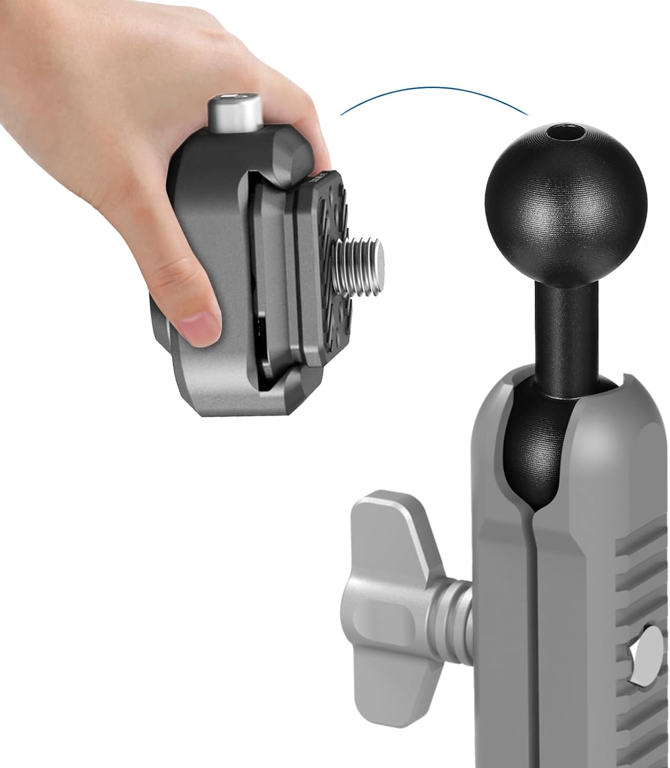 20mm to 20mm Ball Mount Arm, Black Aluminum Alloy Ball Adapter Double Balls Mount Extension Connector for Secure Attachment for Mounting Arm with 20 mm Connections Compatible with 20 mm Mounting Arms