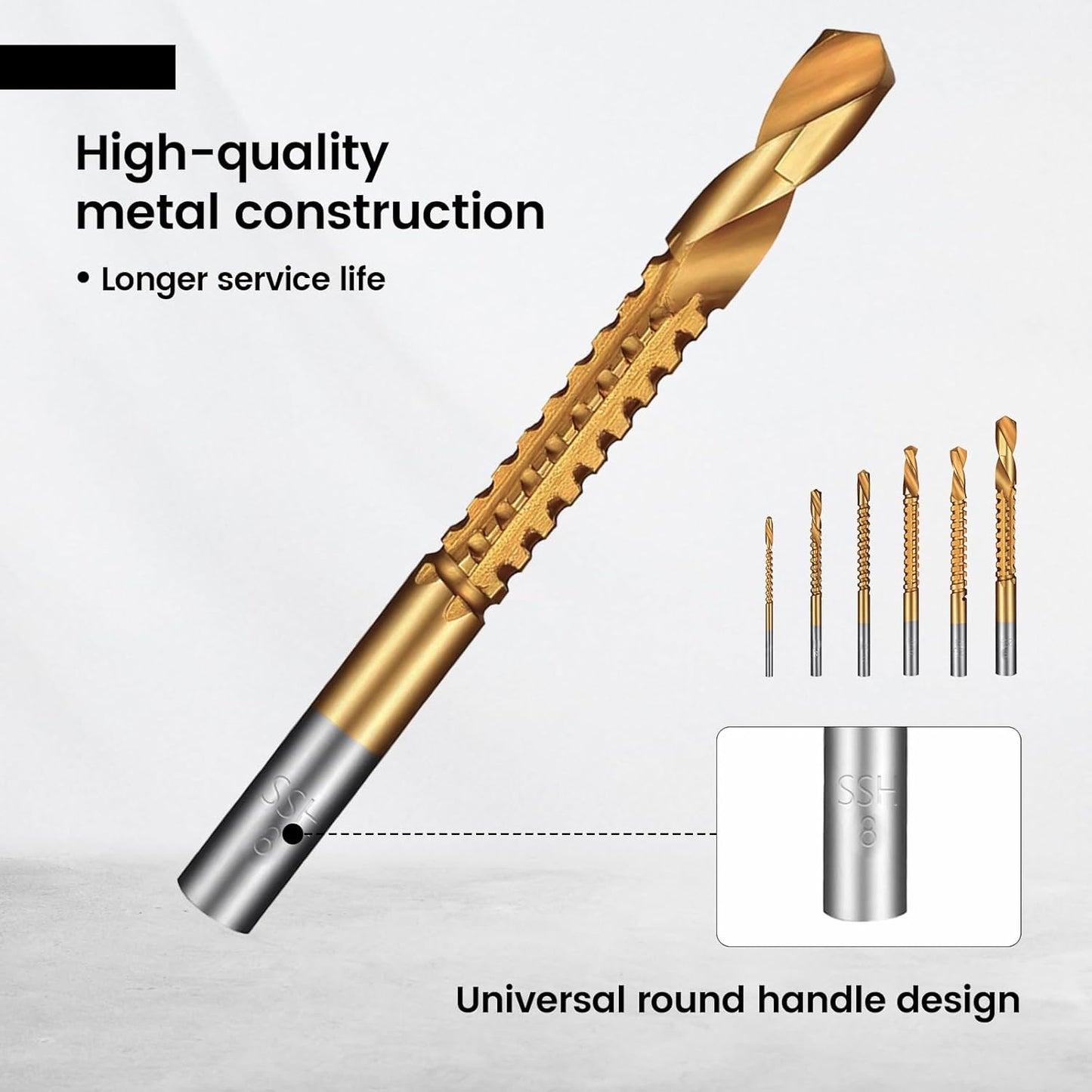 6 Pack Titanium Drill Bit Set, 3-8mm Serrated Side Cutting Drill Bit, Titanium Serrated Cutting Bits, Woodworking Tools, Hole Holesaw Tool for Plastic Metal Wood Hole