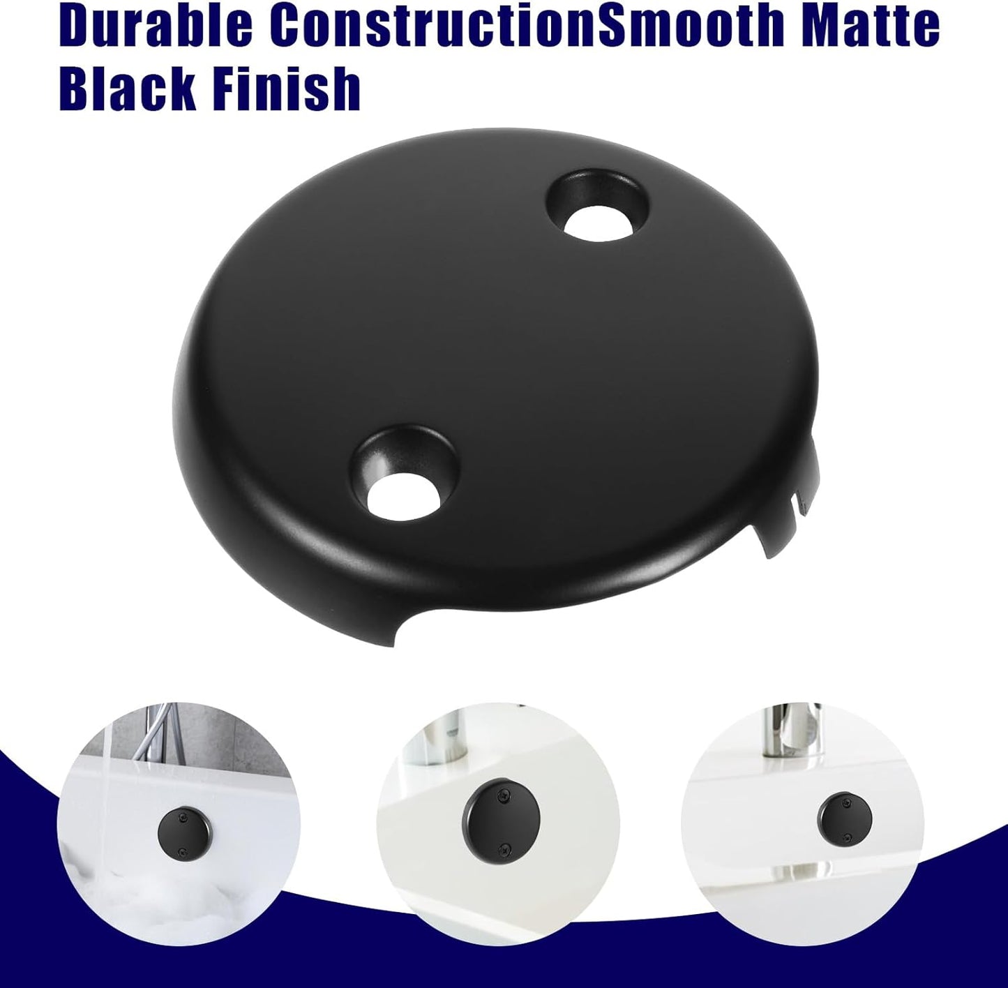 Bathtub Overflow Drain Cover 3-1/8 inch, Two Hole Tub Overflow Drain Cover, Bath Face Plate Bathtub with Screws for Most Standard Bath Tub Drains Black