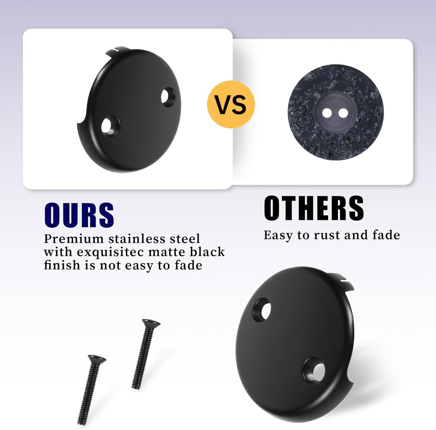 Bathtub Overflow Drain Cover 3-1/8 inch, Two Hole Tub Overflow Drain Cover, Bath Face Plate Bathtub with Screws for Most Standard Bath Tub Drains Black