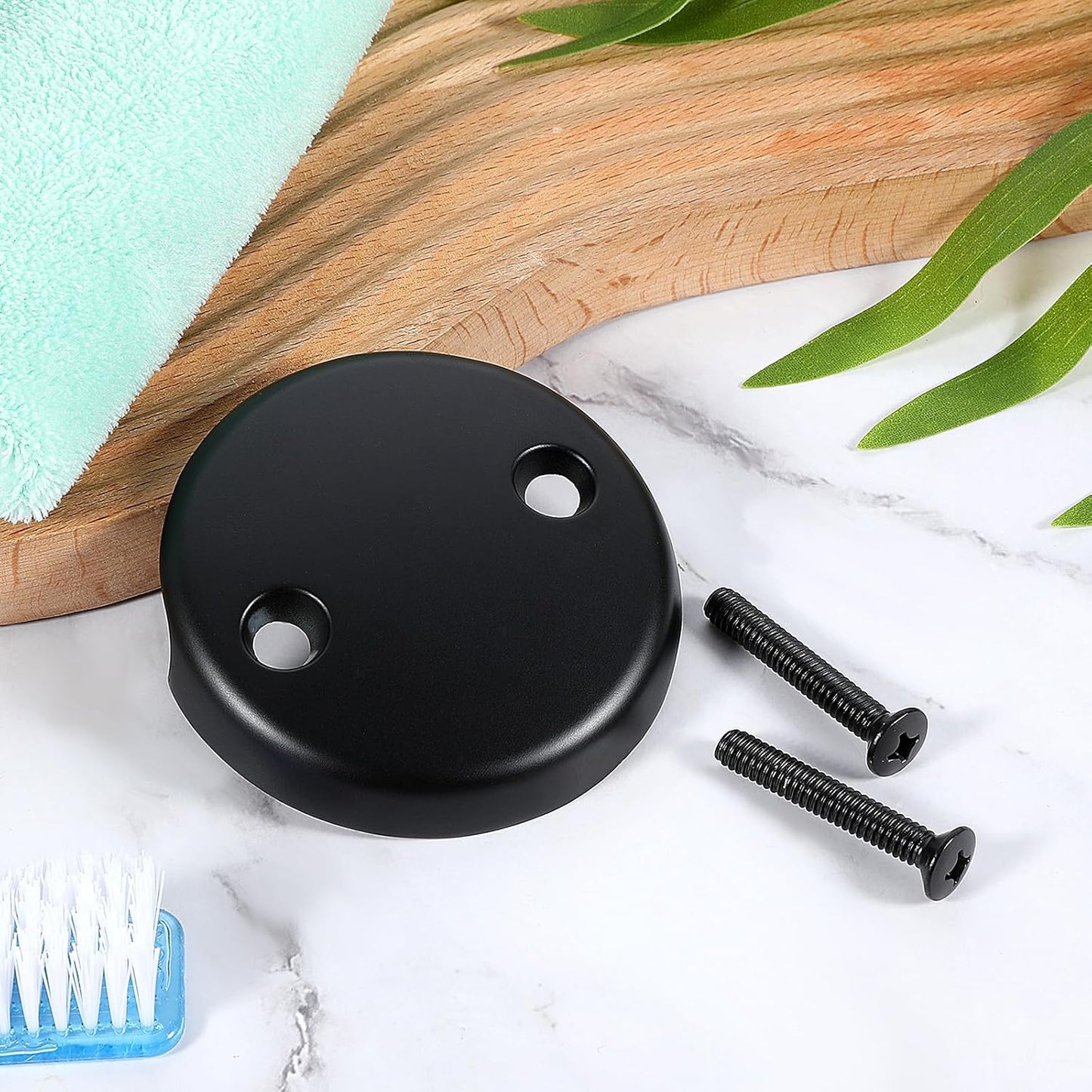 Bathtub Overflow Drain Cover 3-1/8 inch, Two Hole Tub Overflow Drain Cover, Bath Face Plate Bathtub with Screws for Most Standard Bath Tub Drains Black