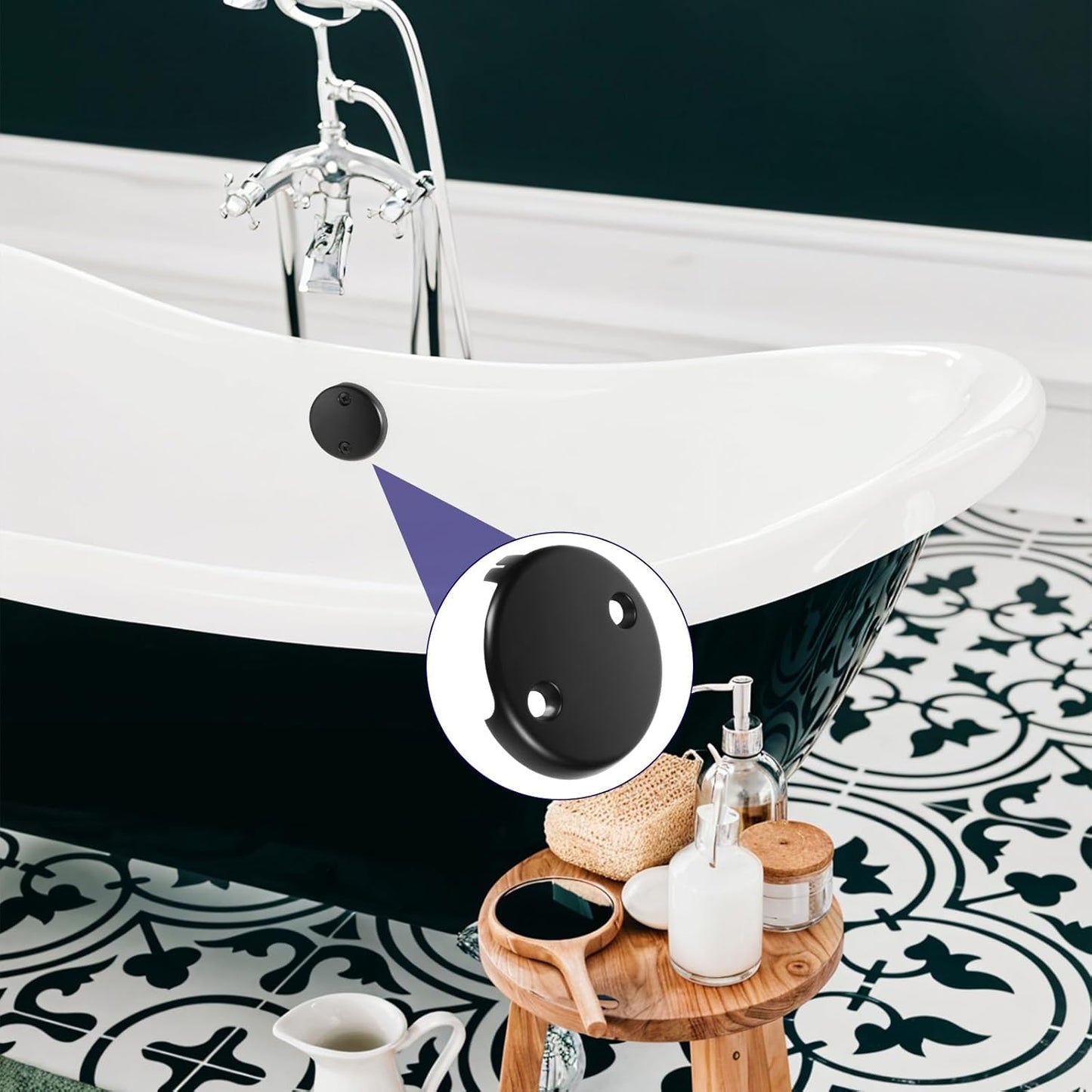 Bathtub Overflow Drain Cover 3-1/8 inch, Two Hole Tub Overflow Drain Cover, Bath Face Plate Bathtub with Screws for Most Standard Bath Tub Drains Black