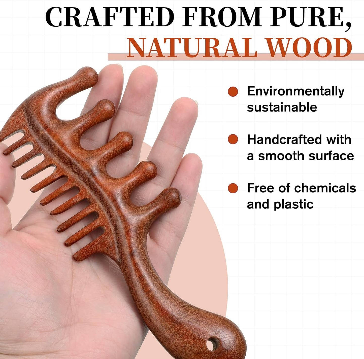 Vin Beauty 2 Pcs Wooden Scalp Massager Comb, Wood Scalp Massager 2 in 1 Wide Fine Tooth with Handle for Hair Growth for Curls Women Men Detangles Long Thick Wet Dry Head Anti-Static Care Relief
