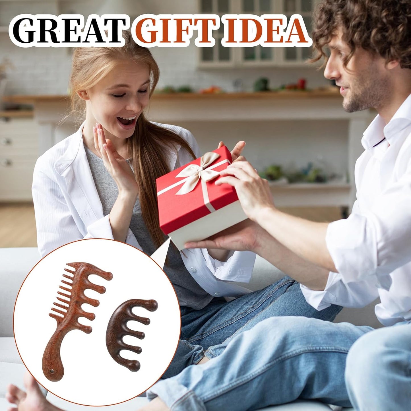 Vin Beauty 2 Pcs Wooden Scalp Massager Comb, Wood Scalp Massager 2 in 1 Wide Fine Tooth with Handle for Hair Growth for Curls Women Men Detangles Long Thick Wet Dry Head Anti-Static Care Relief