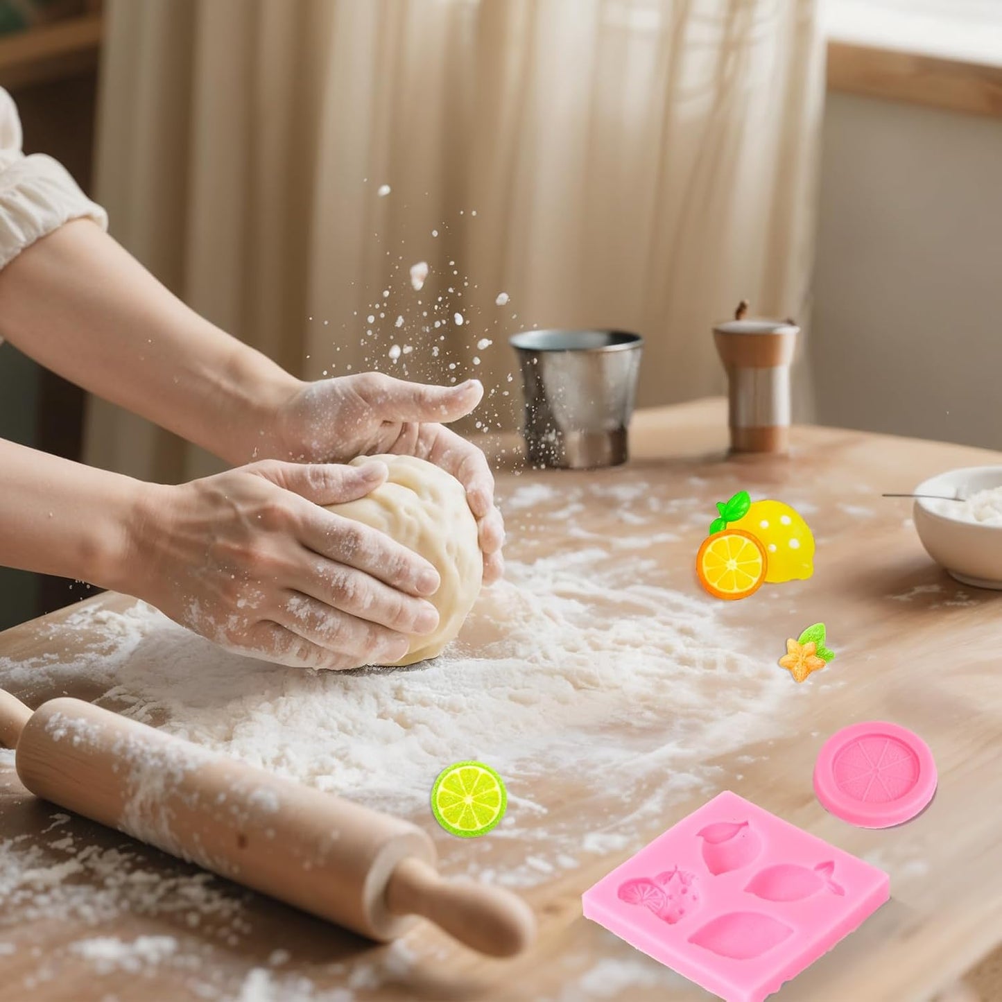 4Pcs Lemon Fondant Mold Lemon Cookie Dessert with Leaves Candy Chocolate Mold Silicone Summer Fruit Snack Molds for Cupcake Topper Cake Decoration Candy Sugar Craft Paste Baking Dessert Clay Resin
