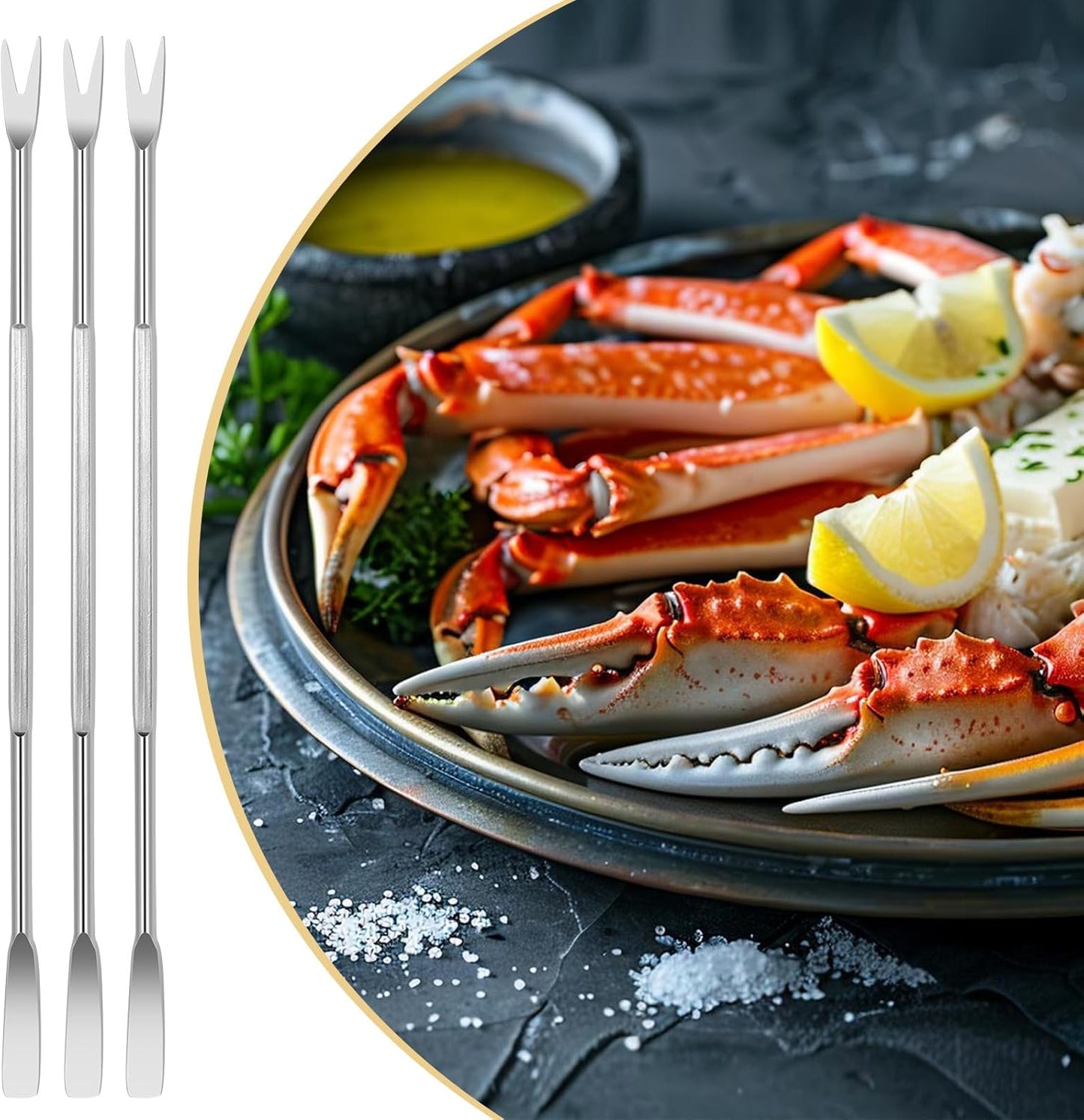 Stainless Steel Seafood Tools - 8 Piece Set, Lobster & Crab Picks, Oyster & Escargot Forks, Silver Crab Picking Tools for Kitchen & Picnic
