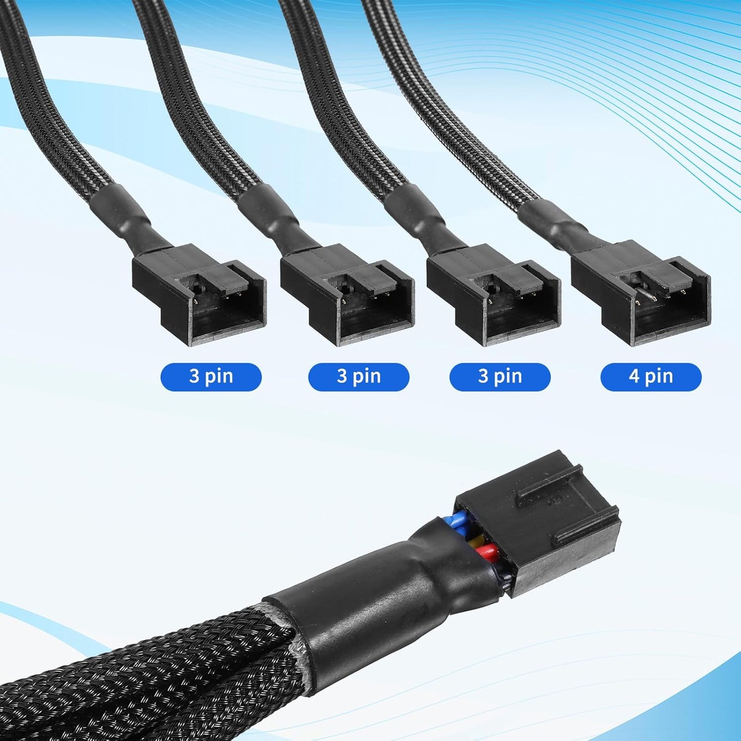 3 PCS Fan Splitter 4 Pin+3 Pin Computer PC Case PWM Fan Splitter Cable 1 to 4