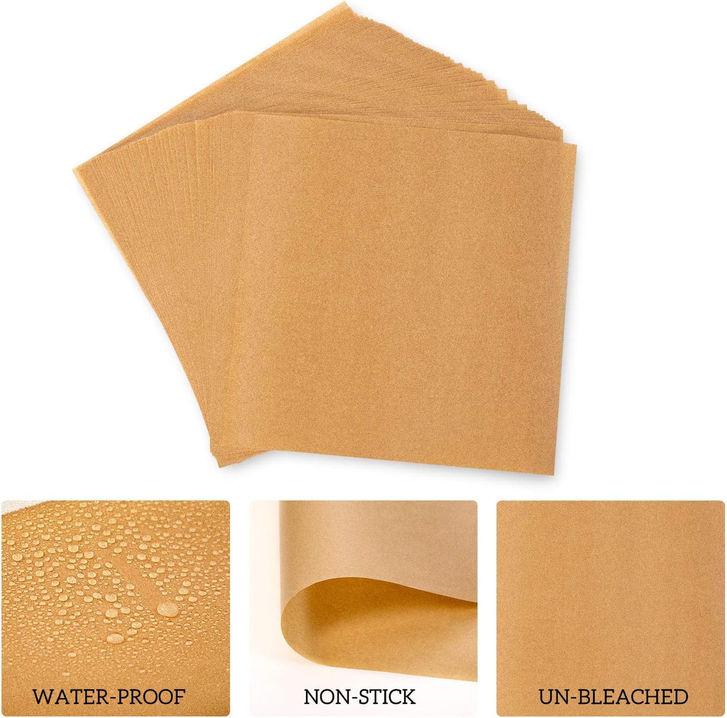 200 Count Unbleached Parchment Paper Squares 6" x 6", Non-Stick Wax Paper Sheets for Separate Burgers, Cookies & Other Foods When Storing, Freezing