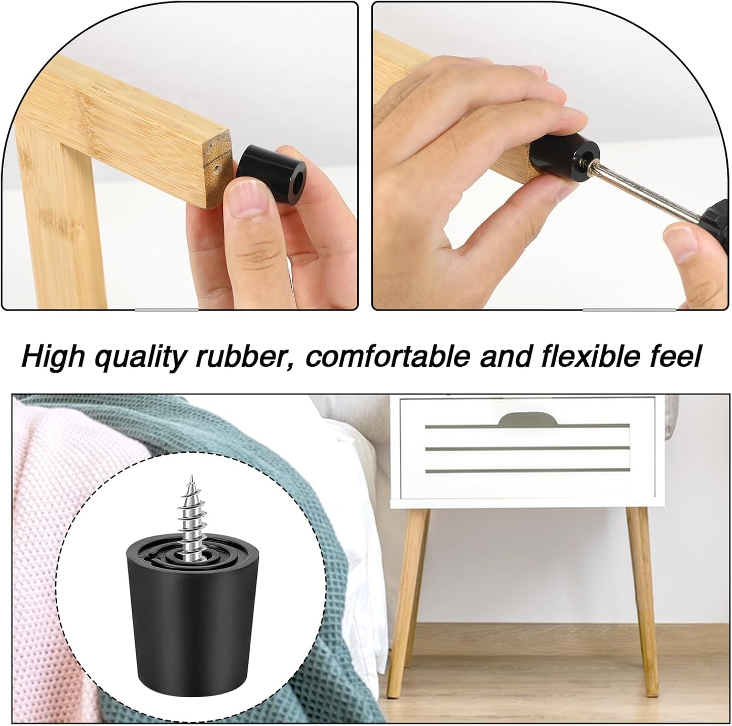 16 Pack Rubber Cutting Board Feet Non Slip Screw On Rubber Feet for Cutting Board with Stainless Screws Small Bumper Pads for Electronics, Furniture, Wood Stool, Table Leg, 3/4" W x 25/32" H