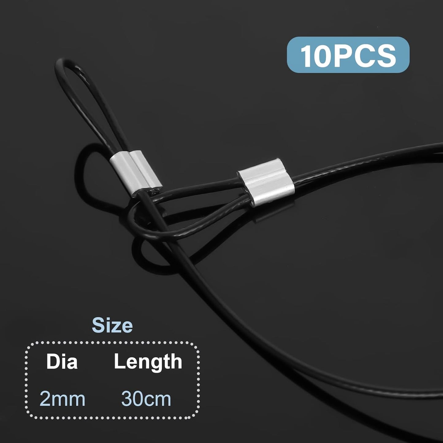 10PCS Stainless Steel Cable with Loops, 12 Inch 2mm Security Cable Short Wire Lock Cable Lanyard Chain Link Lock Vinyl Coated Thin Wire Rope for Outdoor Gates, Bikes, Luggage