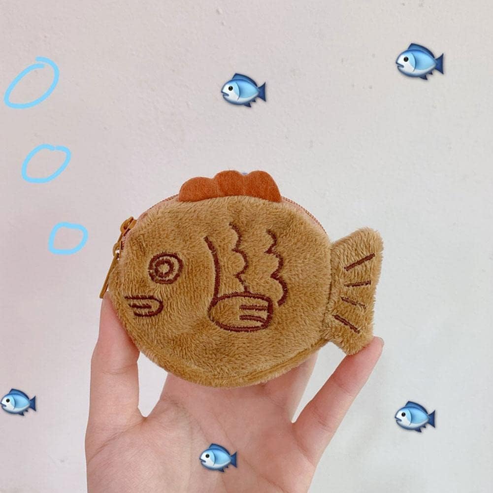 1Pc Brown Cute Plush Coin Purse Keychain, Mini Wrist Purse Bag, Japanese Creative Adjustable Soft Taiyaki Coin Pendant With Zipper Plush Pouch for Girl Women's Coin Purses and Pouches, Fish