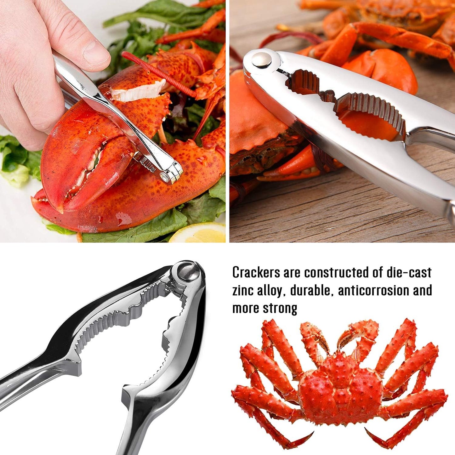 4-Person Seafood Tools Set includes 2 Crab Crackers, 4 Lobster Shellers, 4 Crab Leg Forks/Picks and 1 Seafood Scissors - Nut Cracker Set