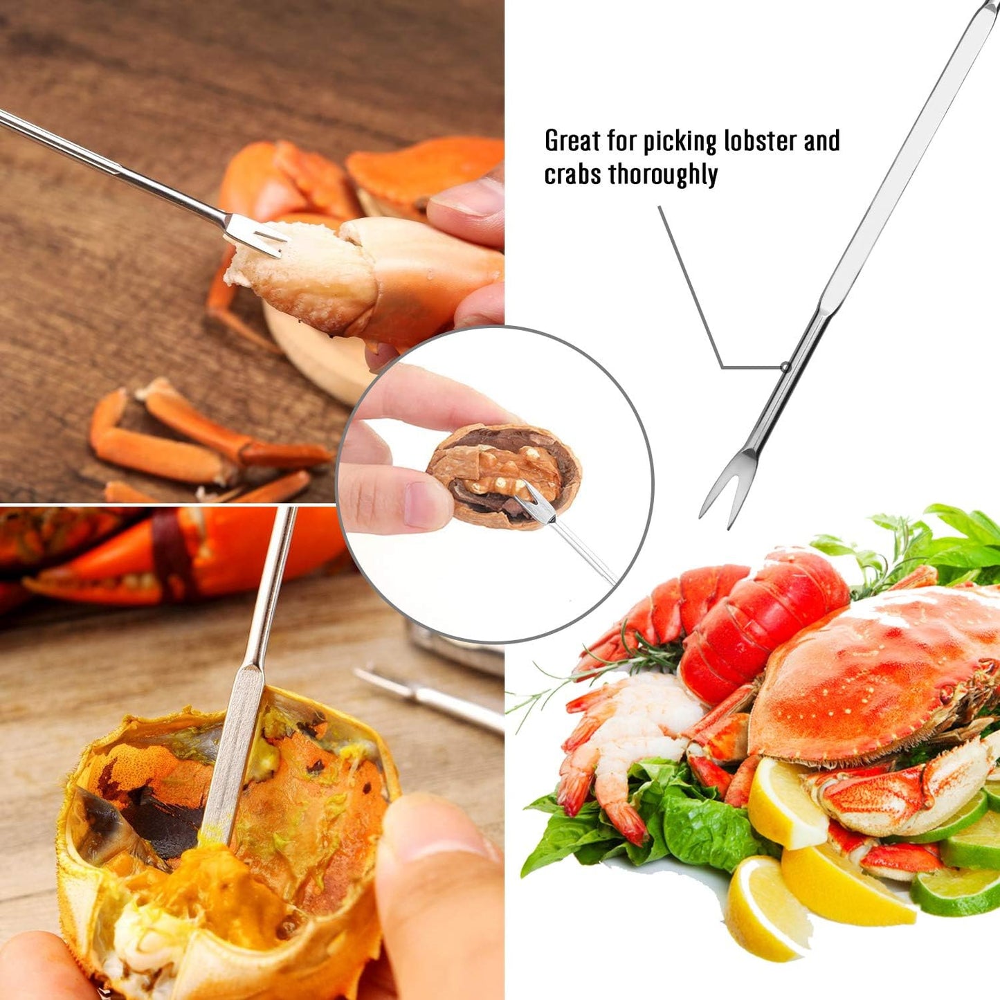 4-Person Seafood Tools Set includes 2 Crab Crackers, 4 Lobster Shellers, 4 Crab Leg Forks/Picks and 1 Seafood Scissors - Nut Cracker Set