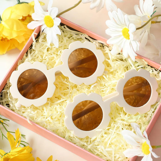 Landhoow 2 Pcs Flower Girl Sunglasses Kids Round Sunglasses Flower Girl Proposal Gift Cute Glasses for Outdoor Beach Party