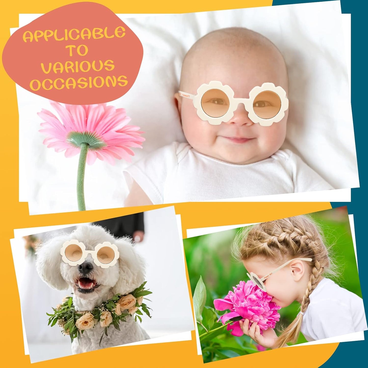 Landhoow 2 Pcs Flower Girl Sunglasses Kids Round Sunglasses Flower Girl Proposal Gift Cute Glasses for Outdoor Beach Party