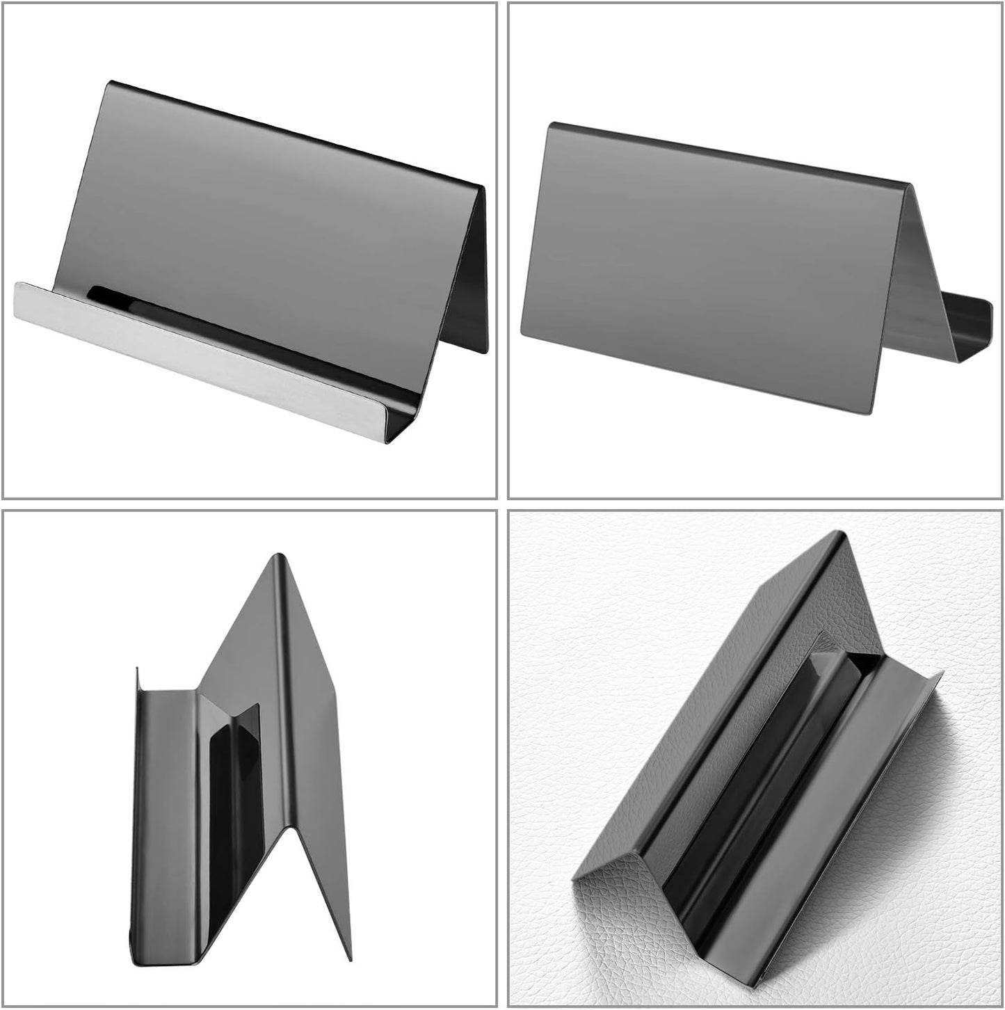Maxdot 2 Pack Stainless Steel Business Cards Holders Desktop Credit Name Card Display Organizer for Business Mental Name Case Rack for Office Home Daily Use(Black)