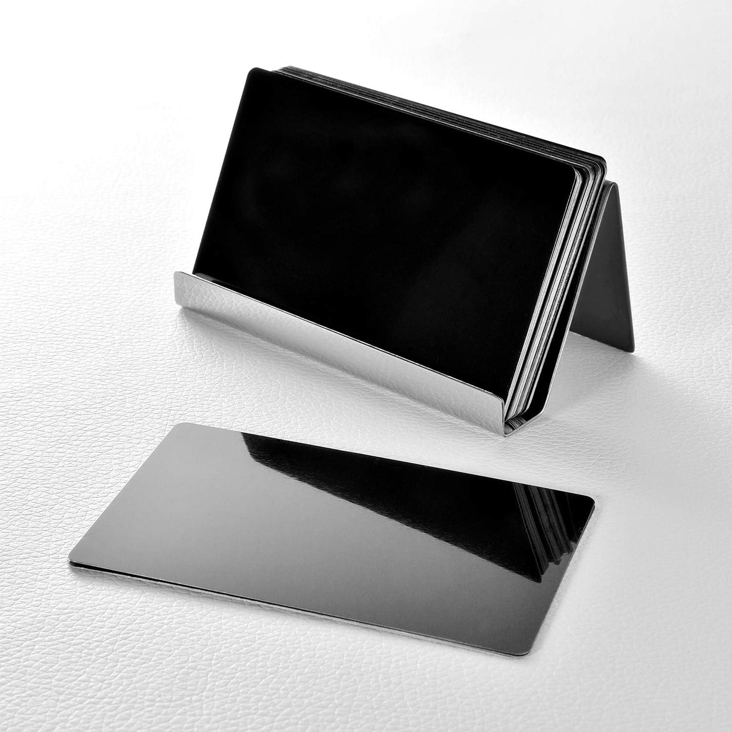 Maxdot 2 Pack Stainless Steel Business Cards Holders Desktop Credit Name Card Display Organizer for Business Mental Name Case Rack for Office Home Daily Use(Black)