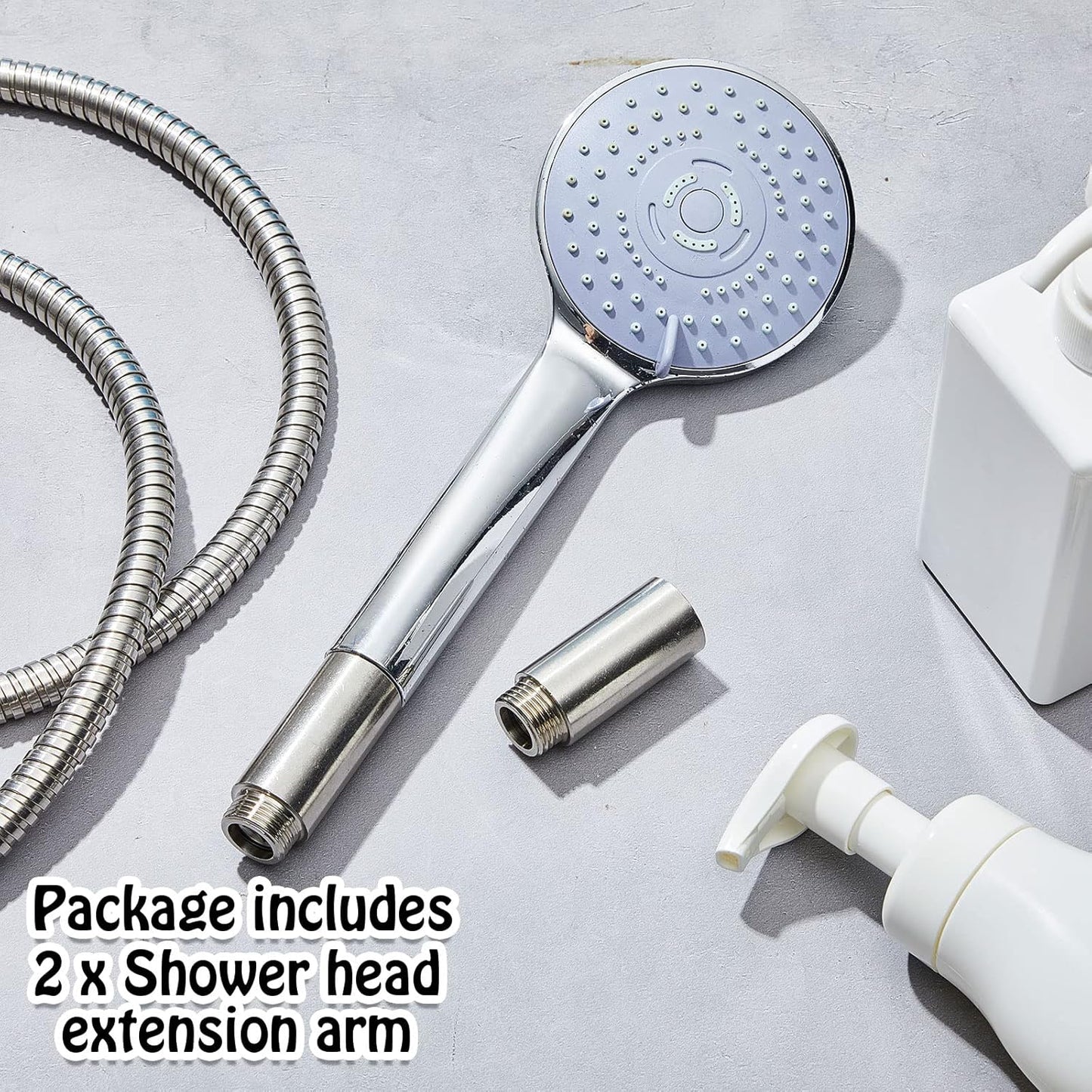 Amylove 2 Pcs Shower Head Extension Arm Stainless Steel Shower Pipe Extension 1/2pt Male to 1/2pt Female Thread Cast Pipe Fitting Coupler Adapter(2 Inch)